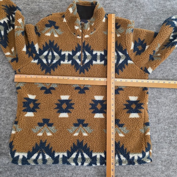 Wrangler Aztec Serpa Pullover Large Brown Blue Fleece 1/4 Zip Gorpcore Jacket - Picture 8 of 12